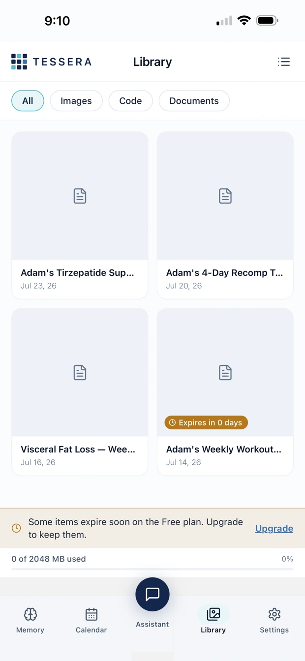 The Library, with documents you can open, export or keep on your device.